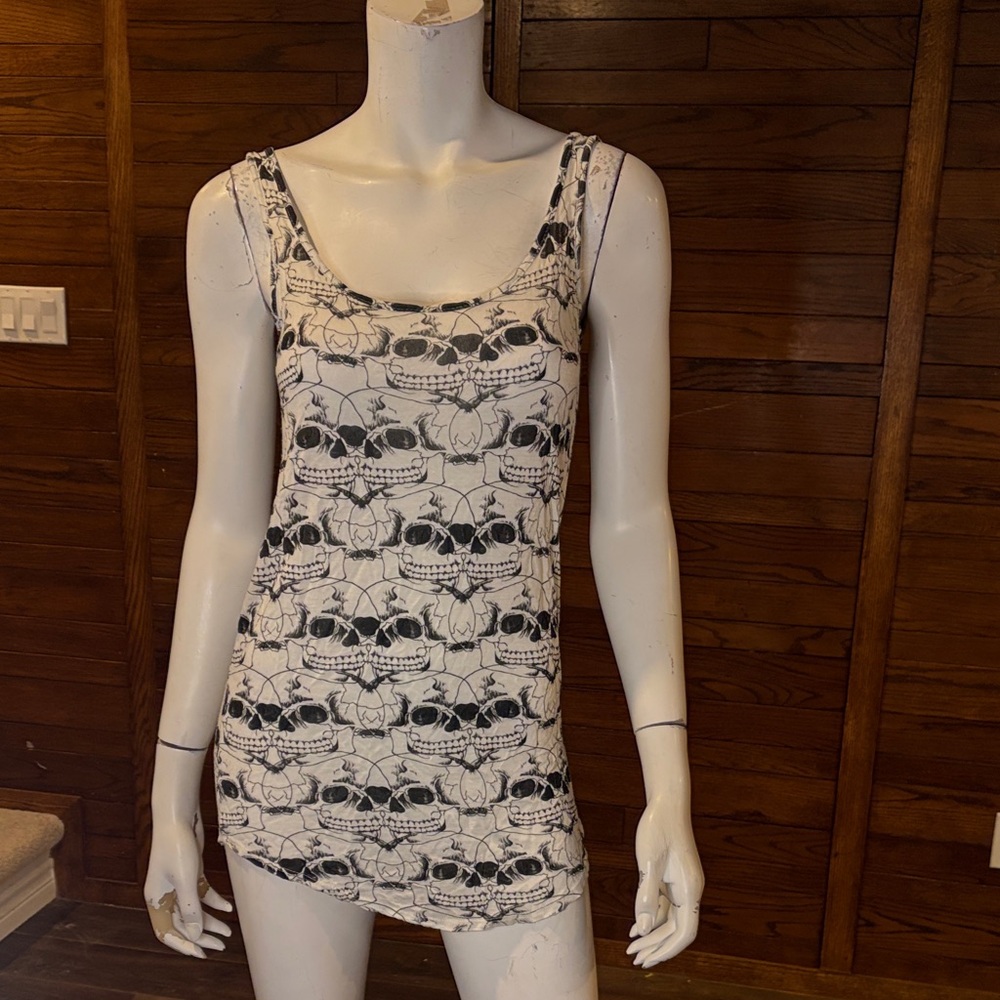 Skull-Print Tank Top - White/Black